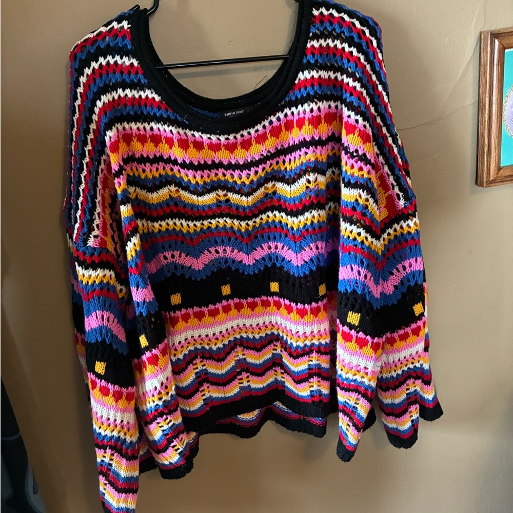 Crochet bell sleeve cropped sweater (SHEIN)
